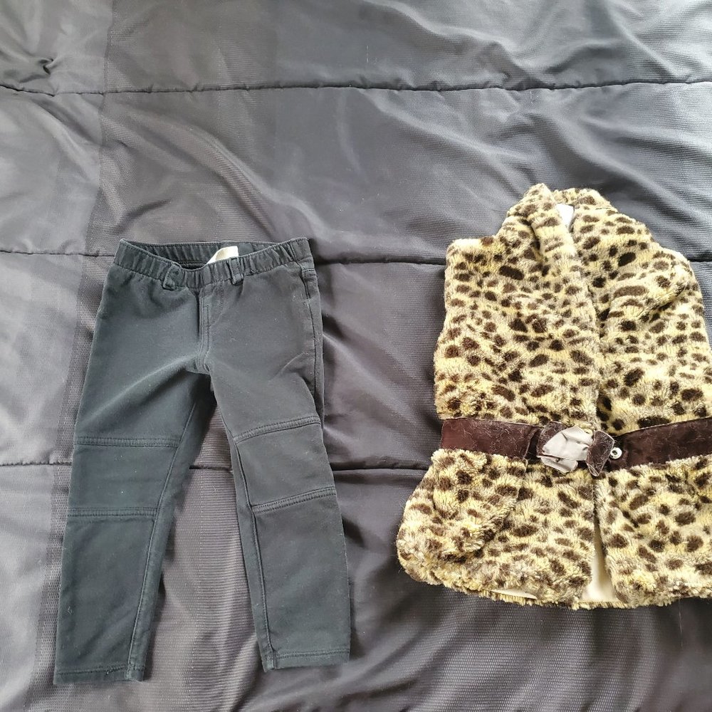 girl 2t black jeggings, and furry sleeveless top